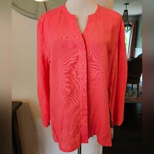 Talbots Size 16 Vintage Irish Linen Button Front Blouse Coral Pink Lagenlook NWT